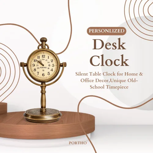 Miniatura 3 de PORTHO Reloj de escritorio personalizado, reloj de mesa silencioso para decoración del hogar y la oficina, reloj único de la vieja escuela