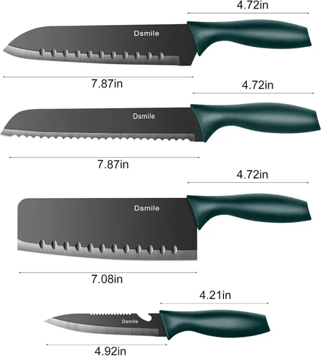 Miniatura 2 de Dsmile - Juego de 4 cuchillos de cocina, cuchillos de acero inoxidable negros con fundas para cuchillos, hojas de acero inoxidable con revestimiento