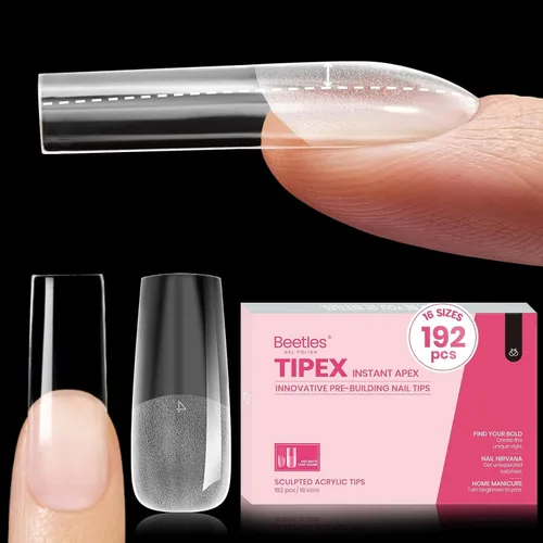 Beetles Tipex - Uñas postizas con ápice instantáneo, 192 uñas, preconstruidas y pregrabadas, largas, cuadradas, fuertes y gruesas, uñas postizas a