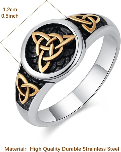 Miniatura 9 de HZMAN Triquetra Trinity Knot Anillo de acero inoxidable con nudo celta irlandés