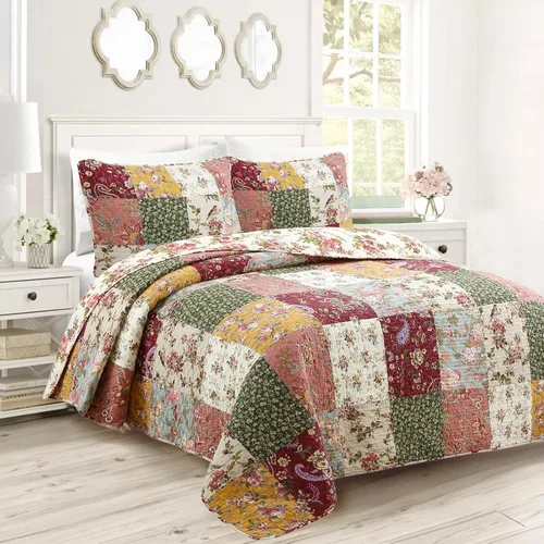 Miniatura 19 de Cozy Line Home Fashions Lelia Rosa Pink Floración Floral Vintage Amarillo Juego de Ropa de Cama Edredón Reversible 100% Algodón, Colcha Cubrecama
