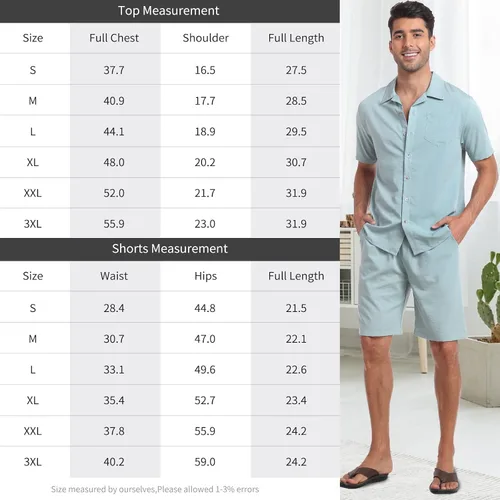 Miniatura 7 de MoFiz Conjunto de pantalones cortos para hombre, camisas con botones, pantalones cortos, casual, playa, 2 picece, conjunto de verano, más ligero