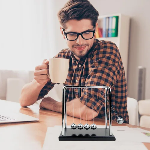 Miniatura 6 de Sealive Newton's Cradle Large Premium - Base de madera maciza, bolas de péndulo de acero pesado de 1.71 libras, juguete de escritorio grande