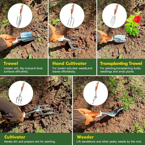 Miniatura 2 de MelonArt - Juego de herramientas de jardín, kit de 10 piezas de herramientas de mano de jardinería resistentes para mujeres, de aluminio con mango
