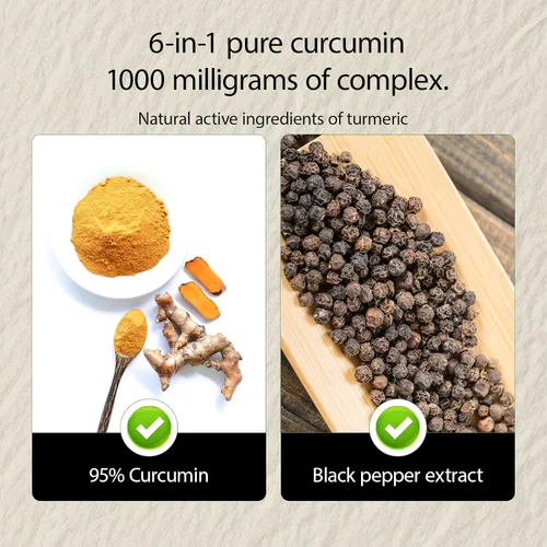 Miniatura 2 de Elm & Herb - Suplemento de curcumina de cúrcuma pura de 1,000 mg 95% curcuminoides con propóleos de abeja, jengibre, aceite MCT, vitamina C