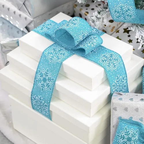 Miniatura 5 de HUIHUANG - Cinta de copo de nieve con alambre, cinta de arpillera con purpurina azul, borde de alambre, 2.5 pulgadas x 10 yardas, para decoración
