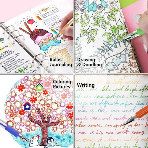 Miniatura 6 de Lelix Bolígrafos de gel, paquete de 120 bolígrafos de gel, 60 colores únicos con 60 recambios para adultos, libros de colorear, dibujo, garabatos