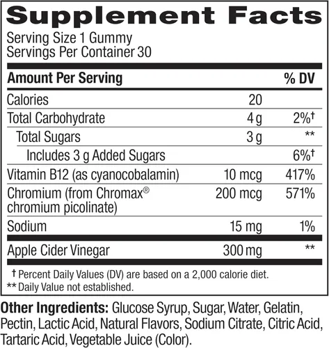 Miniatura 7 de OLLY Gomitas Anillos para el Metabolismo, Vinagre de Sidra de Manzana, Vitamina B12, Cromo, Energía y Salud Digestiva, Suplemento Masticable, Sabor