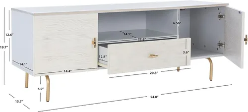 Miniatura 3 de SAFAVIEH Genevieve - Soporte de TV para pantalla plana de hasta 65 pulgadas, acabado lavado gris y blanco, gabinete de almacenamiento moderno