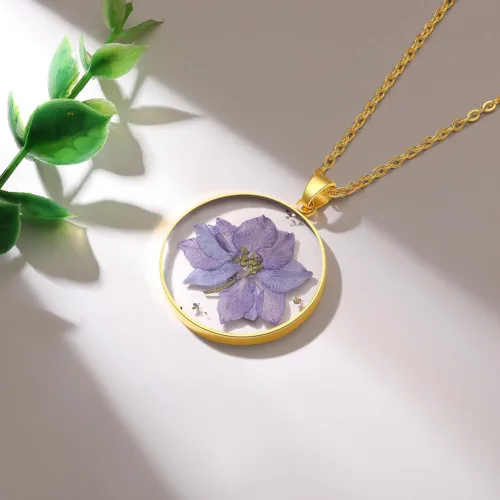 Miniatura 90 de Forget-Me-Not and Queen Anne's Lace Pressed Wildflower Necklace Birth Month Real Flower Necklace Gold/Silver Pressed Flower Jewelry