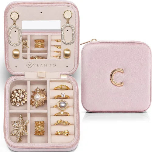 Vlando Artículos esenciales de viaje para mujer, joyero, accesorios de viaje para adolescentes, cosas de moda, organizador de collares, aretes,