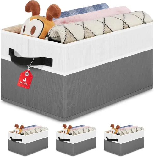 Miniatura 11 de Contenedores grandes de almacenamiento para estantes [4 unidades], cesta de almacenamiento plegable decorativa, organizador de armario de tela