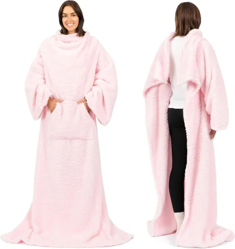 Miniatura 10 de PAVILIA Manta Esponjosa con Mangas para Adultos, Manta Vestible de Felpa Suave y Difusa, Forro Polar Sherpa con Mangas y Bolsillo, Regalos Cálidos