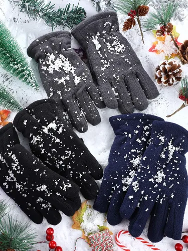 Miniatura 4 de SATINIOR 3 pares de guantes de forro polar para niños, guantes suaves y cálidos para actividades al aire libre