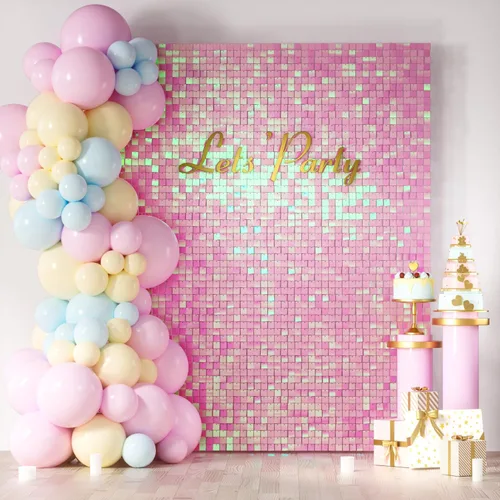 Miniatura 36 de COKAOBE Fondo de pared azul turquesa brillante, 24 piezas de panel de fondo cuadrado de lentejuelas brillantes, fondos de fotos para cumpleaños