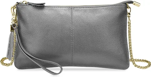 Miniatura 3 de YALUXE Clutch Wristlet - Cartera de piel auténtica con bloqueo RFID y cadena de hombro