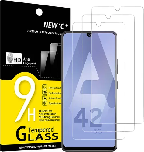 Miniatura 18 de NEW'C Paquete de 3 protectores de pantalla de vidrio templado diseñados para Samsung Galaxy A12, Galaxy A02s, resistente a los arañazos, sin