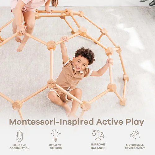 Miniatura 4 de Comfy Cubs Gimnasio de Juego de Madera para Niños Pequeños de 3 a 6 Años - Escalador Montessori para Niños - Juguete de Escalada Seguro que Soporta