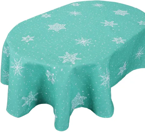 Miniatura 6 de Mantel bordado de copos de nieve para Navidad (azul claro, redondo de 70 pulgadas)
