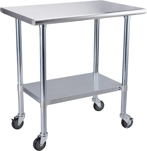 Miniatura 31 de Mesa de acero inoxidable para preparación y trabajo con protector contra salpicaduras, 24x72 pulgadas