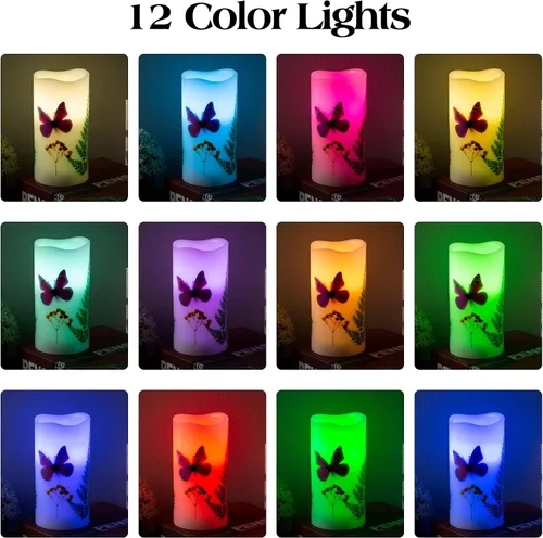 Miniatura 5 de Velas LED sin llama, funciona con pilas, con temporizador remoto, 6 pulgadas, decoración de mariposas y plantas, velas eléctricas de cera real, 12