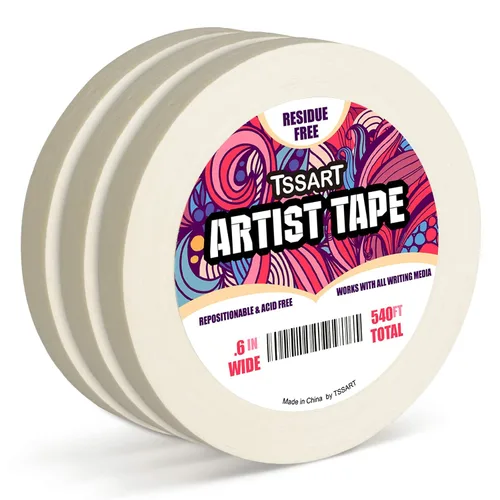 Miniatura 9 de Paquete de 3 cintas blancas para artistas, cinta adhesiva para dibujar, acuarela, pintura, lienzo, enmarcado, sin ácidos, 0.2 pulgadas de ancho