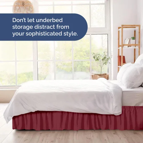 Miniatura 8 de Falda de cama envolvente con volantes, color burdeos, para camas de tamaño matrimonial con altura de 30 cm CGK Linens - Falda de cama plisada con 25