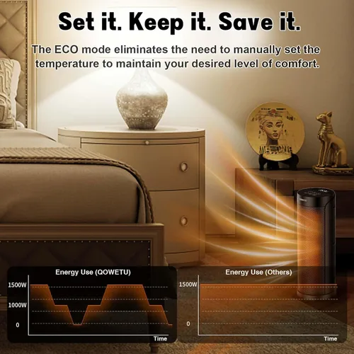 Miniatura 7 de QOWETU - Calentador de espacio portátil para uso en interiores con control remoto, calentador eléctrico oscilante de 70°, 17 pulgadas, temporizador