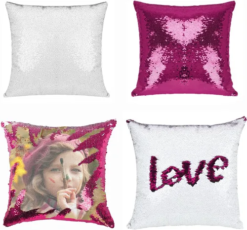 Miniatura 16 de Paquete de 2 fundas de almohada de lentejuelas sublimadas de 16 x 16 pulgadas, fundas de almohada reversibles con purpurina para regalos