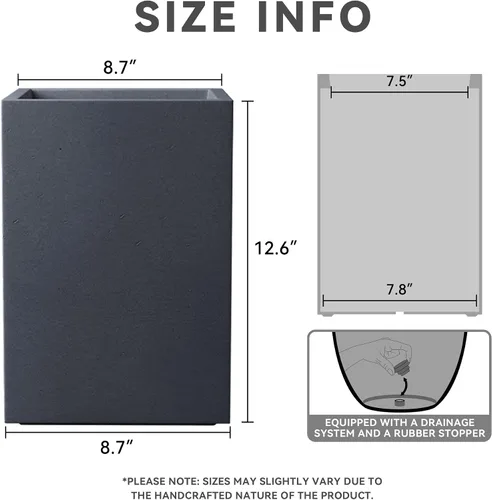 Miniatura 2 de Kante Macetas rectangulares de hormigón de 12.6 pulgadas de alto, macetas ligeras para interiores y exteriores con orificio de drenaje y tapón