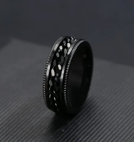 Miniatura 3 de ORAZIO Stainless Steel Fidget Ring Black Spinner Ring For Men Women Anxiety Stress Relieving Spinning Ring Cool Male Spin Ring Men Wedding