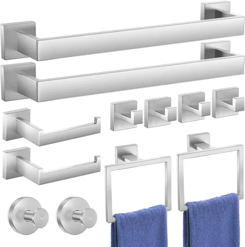 Miniatura 14 de Juego de accesorios de hardware para baño: juego de barra de toallas de baño de 5 piezas, toalleros para baño montados en la pared, SUS304 de acero