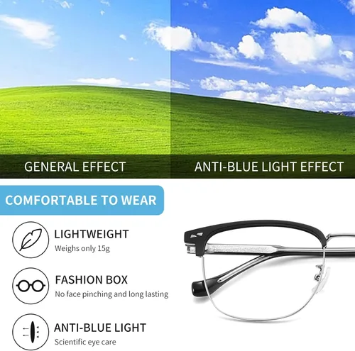 Miniatura 5 de SooGree Gafas de bloqueo de luz azul para hombres y mujeres, medio marco UV400, lentes transparentes, antifatiga ocular, para juegos de computadora