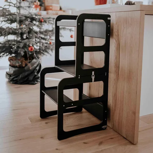 Miniatura 12 de Torre de cocina Montessori y taburete de observación para niños, mesa y silla plegable, torre de observación de cocina (color lacado/madera)