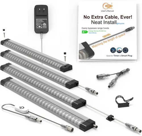 Miniatura 9 de EBD Luces LED Bajo Gabinete Cableadas Incorporadas Cable Ajustable Entrada Intermedia Luces Bajo Mostrador para Fregadero de Cocina 9 Pcs 4050 Lm