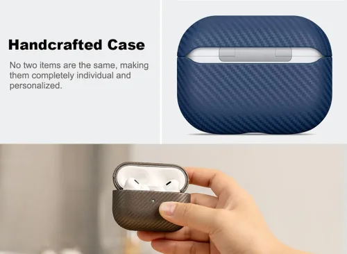 Miniatura 3 de Haobobro Funda de piel para AirPods Pro 2, piel seleccionada respetuosa con la piel, textura de fibra de carbono, hecha a mano, funda rígida Azul