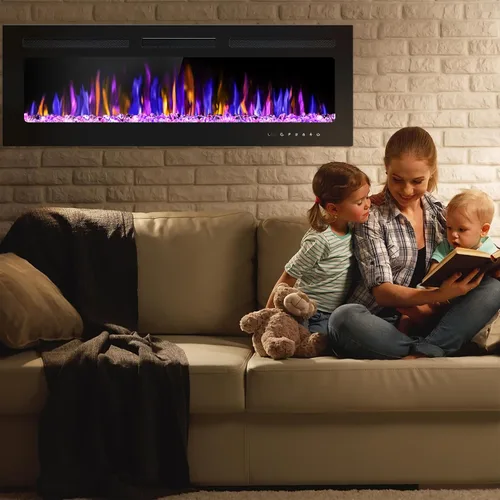 Miniatura 8 de BETELNUT Chimenea eléctrica de 50 pulgadas montada en la pared y empotrada con control remoto, calentador de chimenea de pared ultrafino de 750/1500
