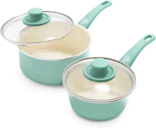 GreenLife Soft Grip - Juego de cacerolas de 1 cuarto y 2 cuartos de galón, cerámica antiadherente saludable, no tóxico, sin PFAS y PFOA, apto para