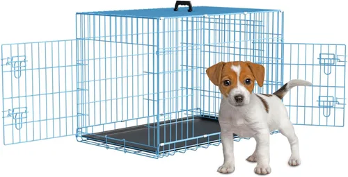 Miniatura 8 de Dopinmin Jaula grande para perros de 42 pulgadas, jaula de doble puerta para mascotas, jaula plegable de alambre de metal con panel divisor, bandeja