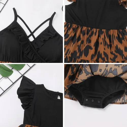 Miniatura 5 de AWIBMK Mommy and Me - Vestidos a juego con volantes de leopardo, sin mangas, para verano, playa, mamá, hija, trajes a juego con diadema, 2