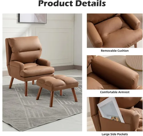 Miniatura 5 de IOMOR Silla de Acento Moderna con Almacenamiento, Sillón Individual con Almohada de Respaldo Mullido, Silla Cómoda Tapizada para Sala de Estar