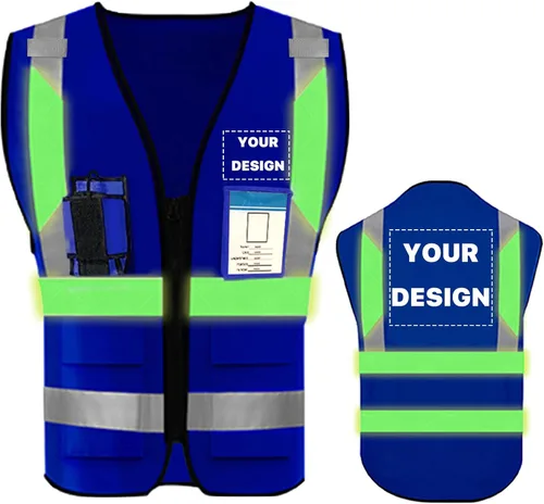 Miniatura 15 de Chaleco de seguridad de alta visibilidad reflectante con bolsillos y cremallera personalizado su logotipo ropa de trabajo de seguridad