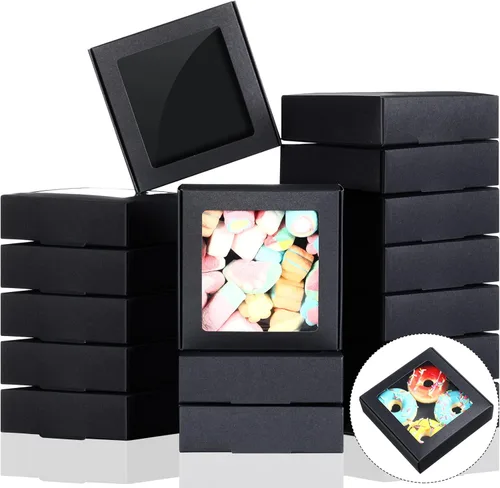 Miniatura 8 de Zonon 30 cajas de papel kraft con ventana de 4.13 x 4.13 x 1.18 pulgadas, embalaje de dulces, cajas de regalo pequeñas, soporte para jabón, mini