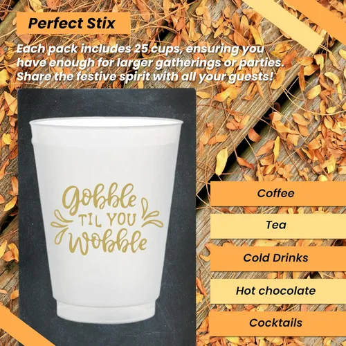 Miniatura 5 de Perfect Stix Vasos Flex Frost de 16oz con impresión Gobble Till You Wobble – Paquete de 25