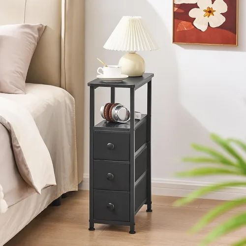 Miniatura 5 de DALEMHOME Mesa Auxiliar, Mesa Lateral Estrecha con 3 Cajones de Tela, Mesita de Noche Estrecha, Mesa de Cama Pequeña con Almacenamiento, para Sala