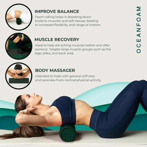 Miniatura 5 de Oceanfoam Tidal Roller Hunter - Rodillo de espuma para masaje muscular para dolor de espalda y estiramientos, textura firme y ergonómica de onda