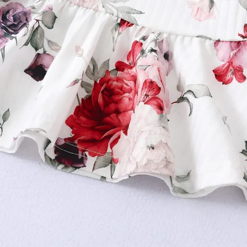 Miniatura 5 de XUANHAO Conjunto de 2 piezas de pantalones de mezclilla para niñas pequeñas parte superior floral con volantes pantalones de mezclilla rasgados