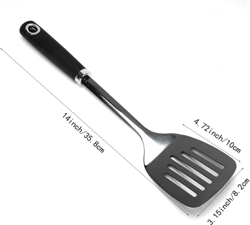 Miniatura 3 de Espátula ranurada de acero inoxidable, espátula de metal para sartenes de hierro fundido y acero inoxidable, espátula de cocina de borde fino