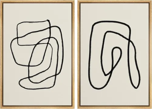 Miniatura 35 de SIGNWIN Lienzo enmarcado para pared, juego de arte de collage de ondas en espiral de mediados de siglo, formas abstractas, acogedor, neutro