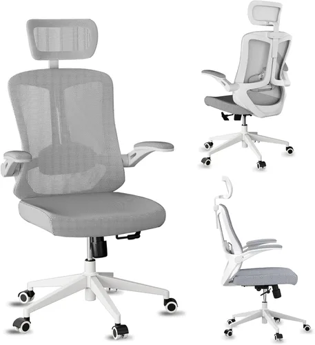 Miniatura 12 de Silla de oficina de malla, ergonómica con soporte lumbar, color negro, estilo moderno, respaldo de malla, bloqueo de inclinación de 90-135
